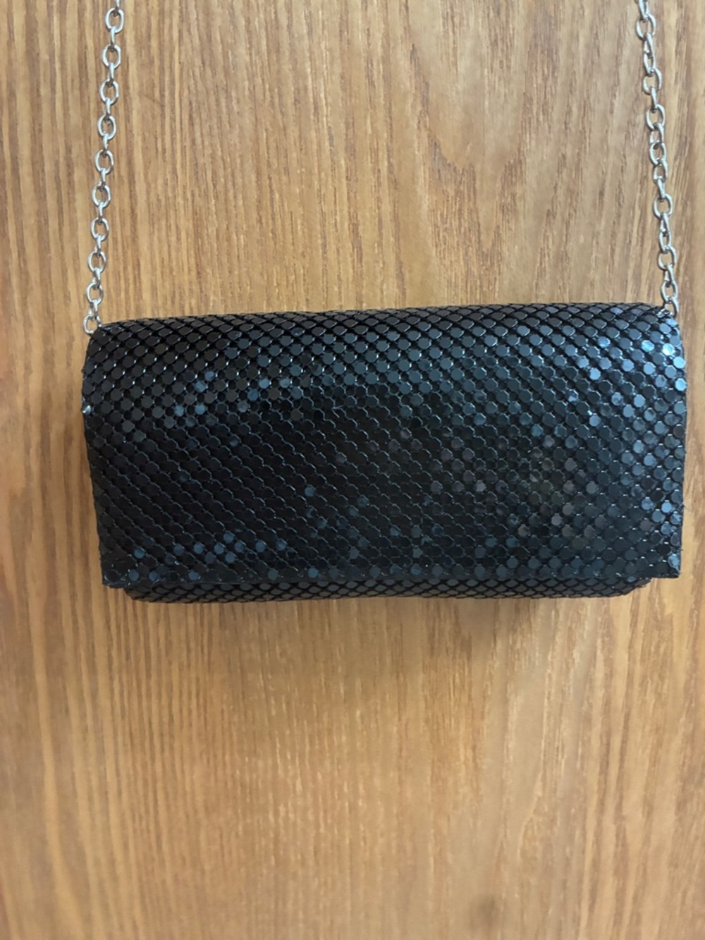 Jessica McClintock Black Mesh Evening Clutch w/ detachable chain strap